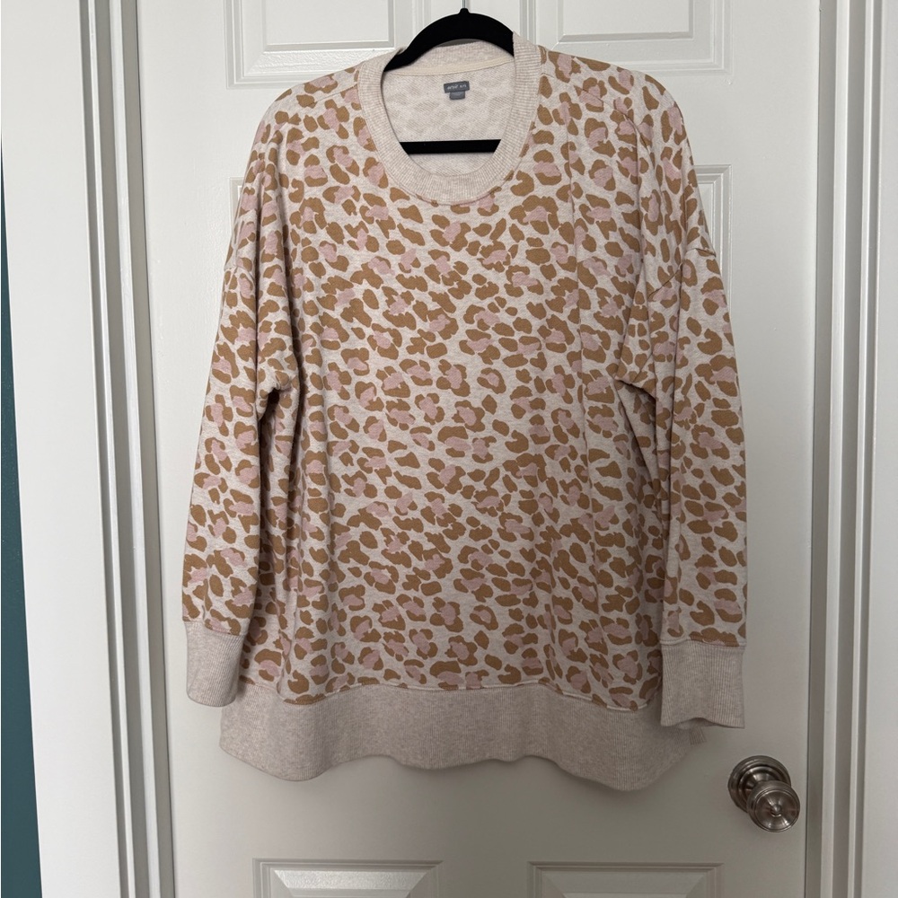 Aerie Cream and Brown Leopard Print Sweatshirt